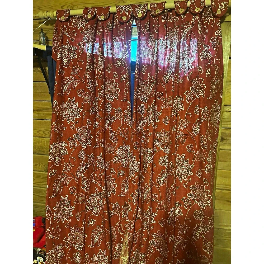 Waverly Home Classics 43x84 Cotton Tab Top Floral Curtain 2 Panels Red/Beige